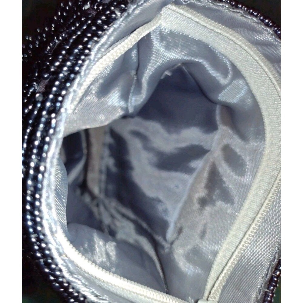 Black Pearls Beads Hand Grey Clutch Evening Hand Bag Purse Silver Prom Wedding - Picture 4 of 8
